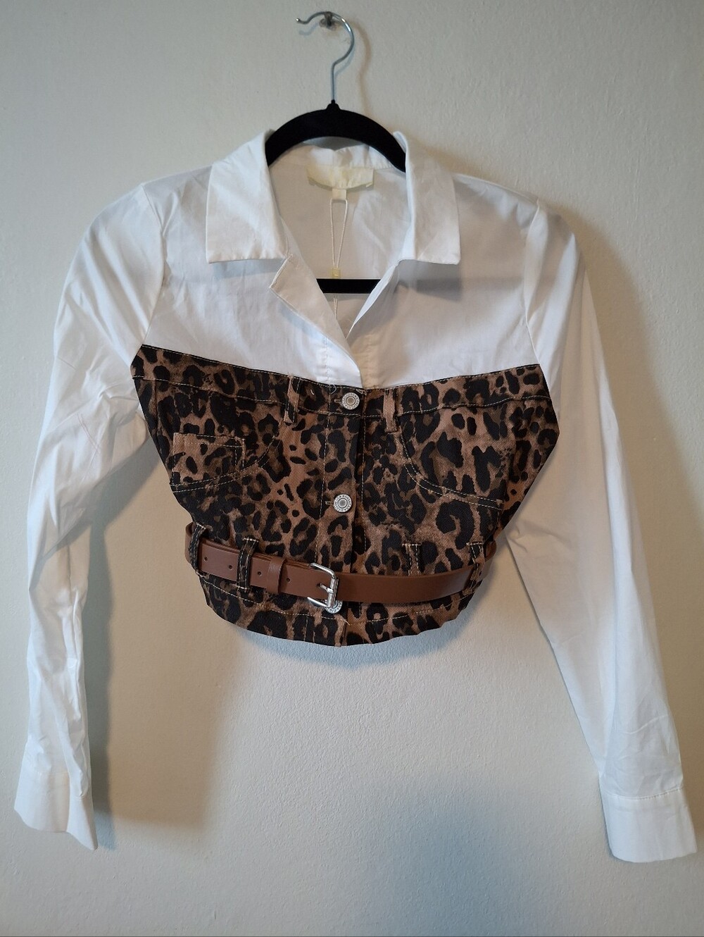 White Shirt with Leopard Bustier and Brown Belt - Kids